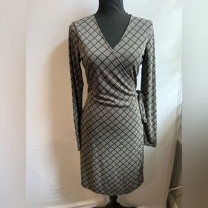 The Limited Gray and Black Grid Long Sleeve Wrap Dress